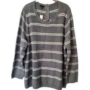 Talbots Sweater NEW 3X Gray White Striped Pullover Cotton Blend Minimal Capsule